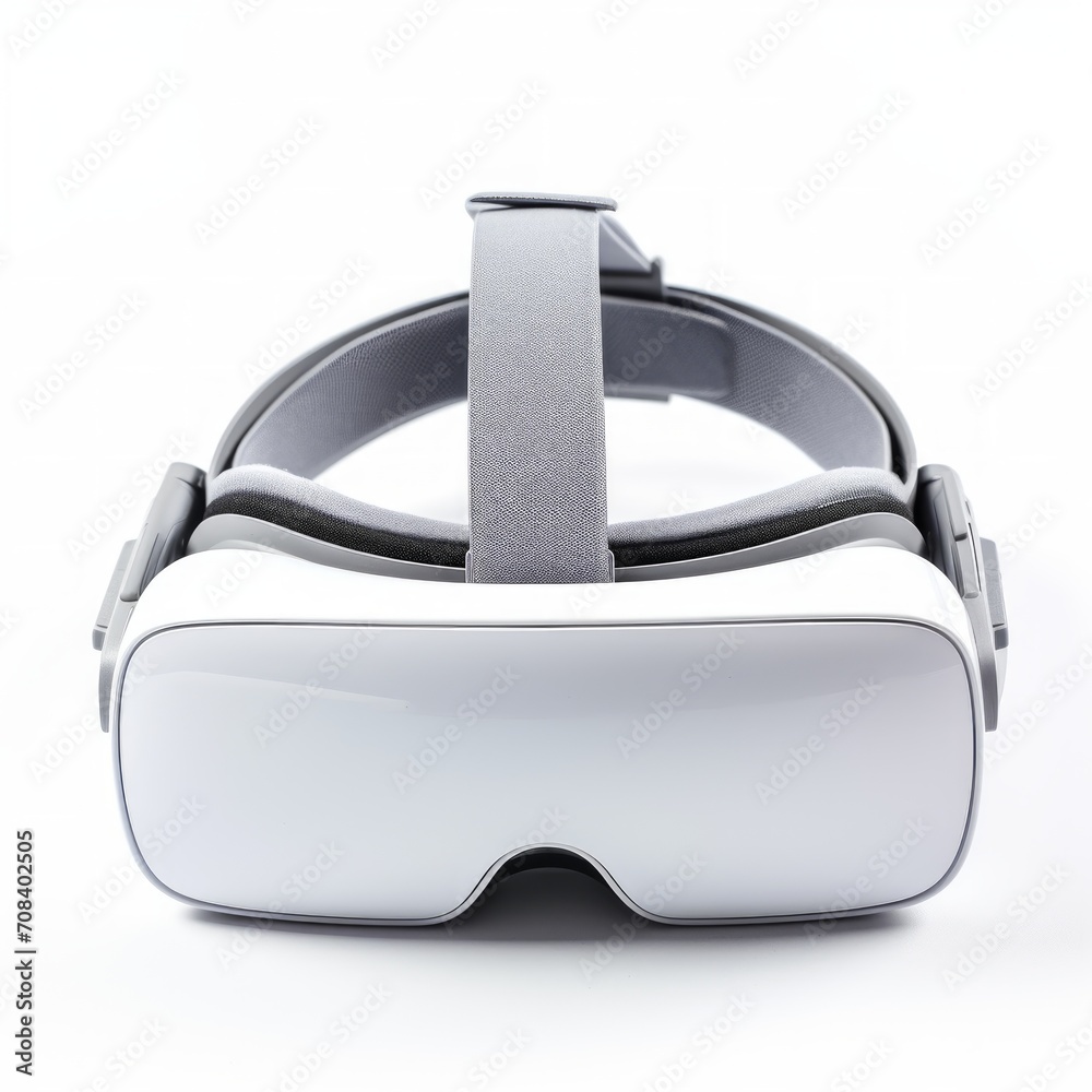 Poster Stock image of a virtual reality headset against a white backdrop Generative AI