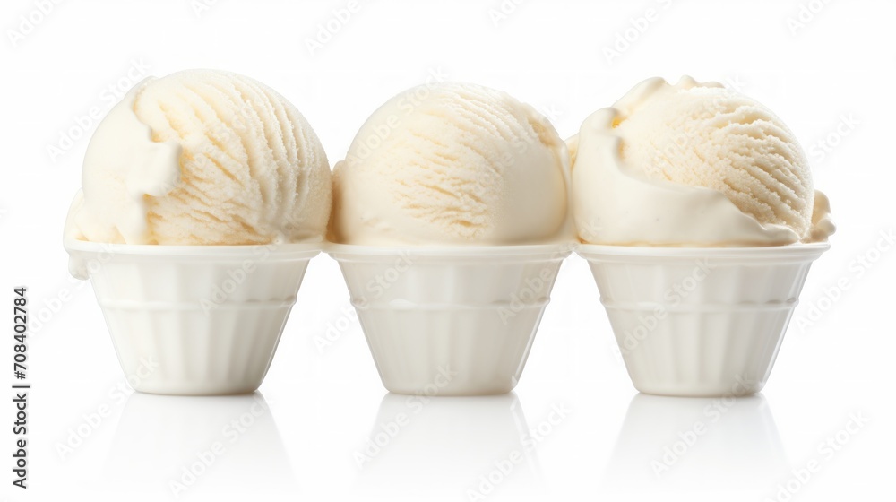 Aufkleber three scoops of classic vanilla ice cream in a close-up realistic photo against a white background g