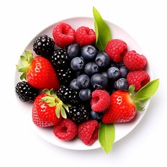 Stock image of fresh organic berries on a white background, colorful and antioxidant-rich Generative AI