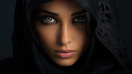 Futuristic gaze of a beautiful woman hooded AI generated image