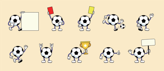 Soccer Ball Faceless Cartoon Character set