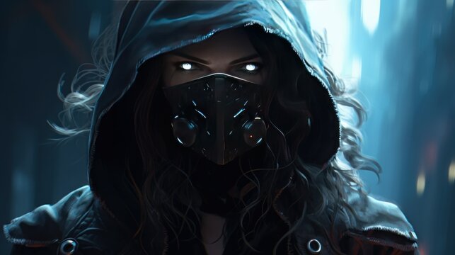 Futuristic mysterious female ninja cyberpunk AI generated image
