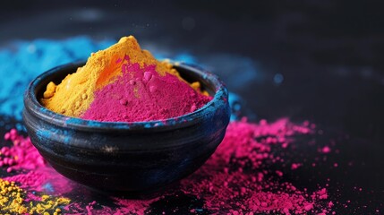 holi powder in bowl on dark background hindu spring festival