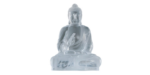 Buddha statue carved from ice created by AI, white background