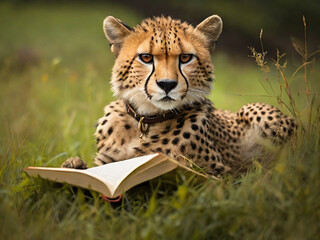 Cheetah Reading in the Grass