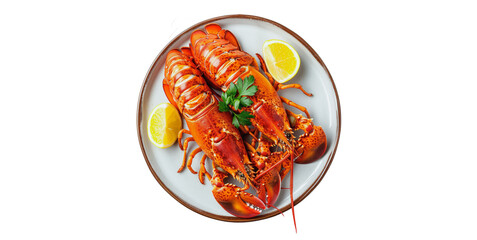 lobster food international food Seafood arranged in plates on a white background