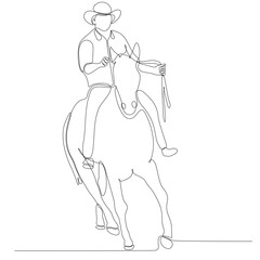 continuous line drawing man riding horse vector illustration