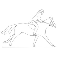 continuous line drawing woman riding horse vector illustration