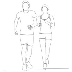 continuous line drawing of men and women by the morning vector illustration