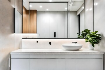 Fototapeta na wymiar Luxury clean washroom with sink and mirror.