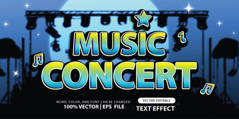 3D editable text concert music effect with glowing light style and music stage and audience background. great for headlines. poster. or music concert design. song event or party