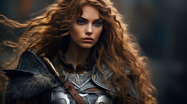Beautiful woman warrior in armor AI generated image