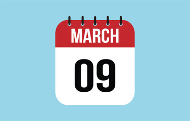 9 March Calendar. March Calendar Vector Illustration.
