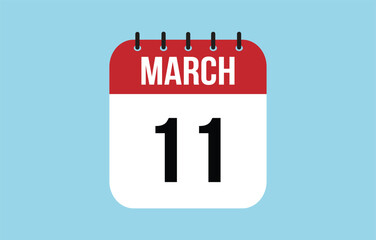 11 March Calendar. March Calendar Vector Illustration.
