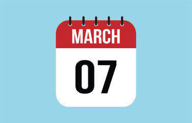 7 March Calendar. March Calendar Vector Illustration.