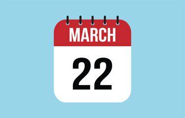 22 March Calendar. March Calendar Vector Illustration.