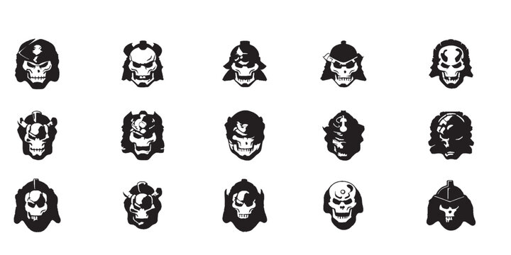 vector collection of logos or symbols of skull heads wearing ninja vests, scary and evil skull logo silhouettes suitable for games, clothing prints and icons