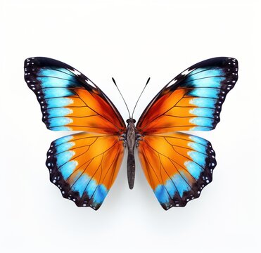Blue and orange butterfly isolated on white background