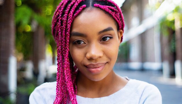 Young Woman with Pink Braided Afro Hairstyle