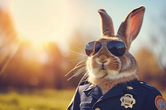 Cool Easter bunny with sunglasses as a police officer.