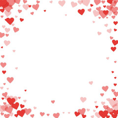 Red hearts scattered on white background.