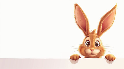 Very cute easter bunny looking over banner with copy space - obrazy, fototapety, plakaty