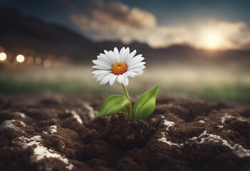 Image of a flower coming out from the soil of the earth.