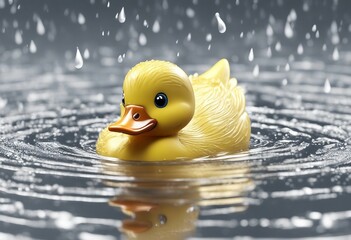 Image of a Cute Duck swimming in rainy season.