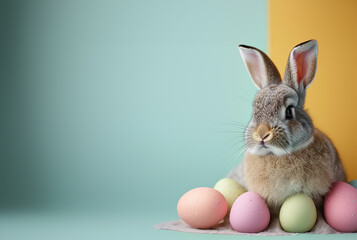 Fototapeta na wymiar Bunny Against Soft Pastel-Colored Background