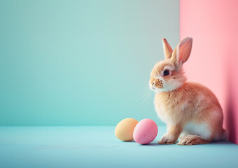 Easter Bunny in Front of Pastel Wall