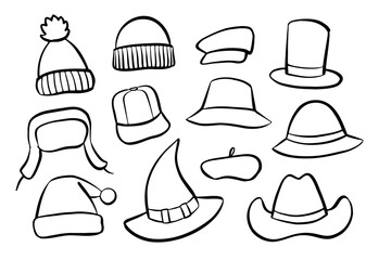 Set of hand-drawn hats - obrazy, fototapety, plakaty