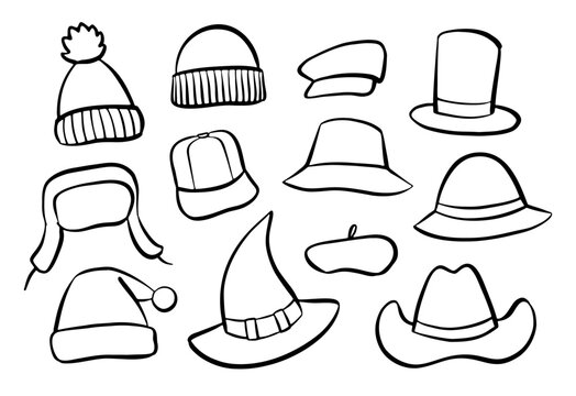 Set of hand-drawn hats