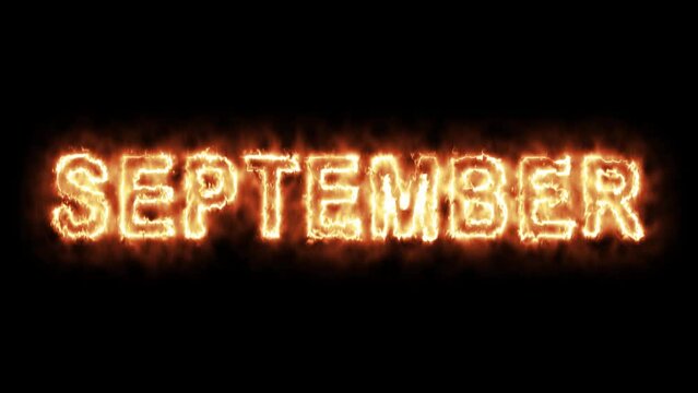 July, August, September text animation with neon light fire effect color animation