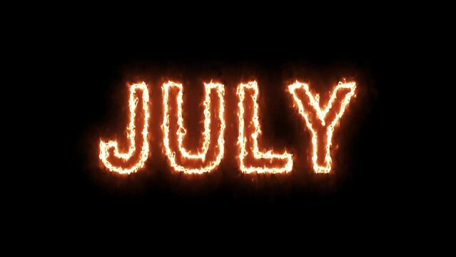 July, August, September text animation with neon light fire effect color animation