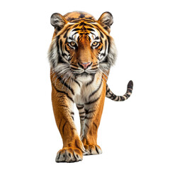 Obraz premium A tiger with striking stripes approaching the camera.