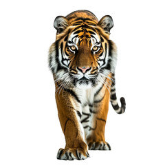 Naklejka premium A tiger with striking stripes approaching the camera.