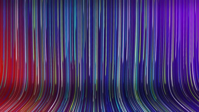 Abstract multicolored lines energy magical glowing falling on a curved blue abstract blue background. Video 4k.