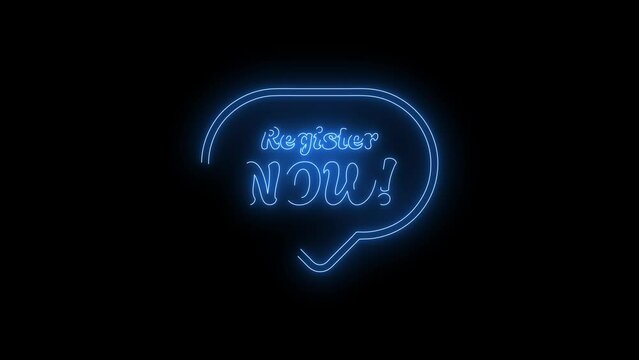 Video footage of Blue glowing Register now neon icon. Looped Neon Lines abstract on black background. Futuristic laser background. Seamless loop. 4k video
