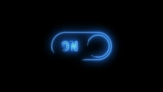 Video footage of Blue glowing Turn on toggle switch neon icon. Looped Neon Lines abstract on black background. Futuristic laser background. Seamless loop. 4k video