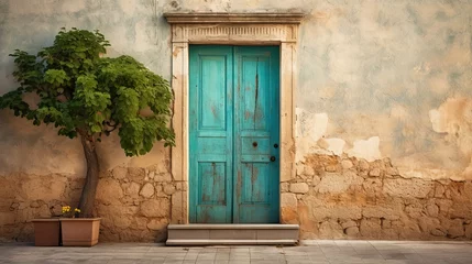 Fotobehang Oude deur an old teal door similar to italy