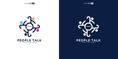 people family together human unity chat bubble logo vector icon. people talk colorful logo design concept