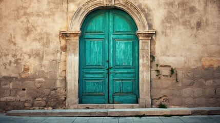 Fototapeta na wymiar an old teal door similar to italy
