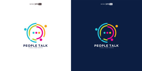 people family together human unity chat bubble logo vector icon. people talk colorful logo design concept - obrazy, fototapety, plakaty