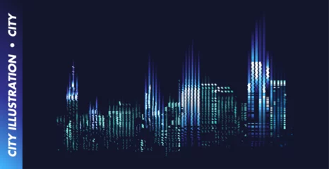 Tuinposter Vector digital pixel city illustration background © Duy