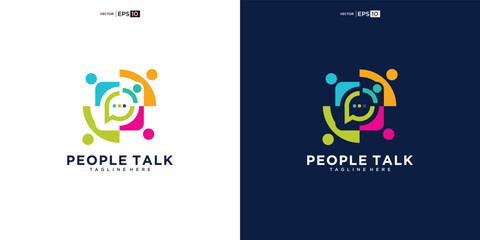 people family together human unity chat bubble logo vector icon. people talk colorful logo design concept - obrazy, fototapety, plakaty