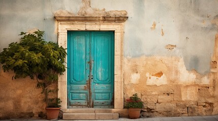 Fototapeta na wymiar an old teal door similar to italy