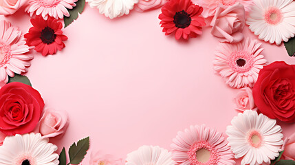Fototapeta premium Empty floral frame with copy space for greeting card or invitation design