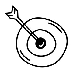 Target doodle icon. Hand drawn goal dart with arrow focus. Vector sketch illustration