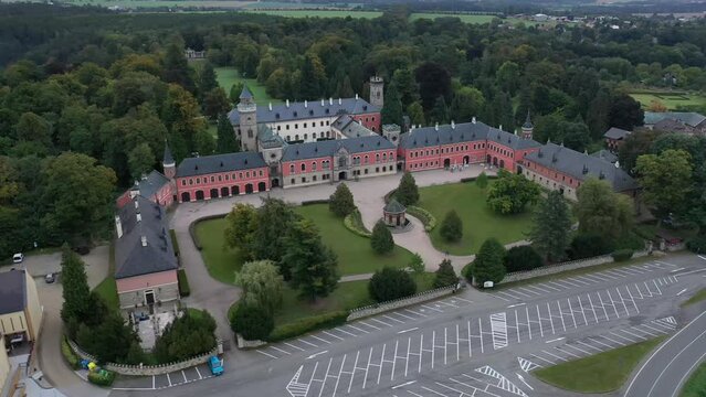 Impressive view of Sychrov castle buildings and park, Czech Republic