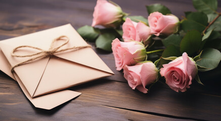 Ramo de flores y carta de regalo para el día de la madre. - obrazy, fototapety, plakaty